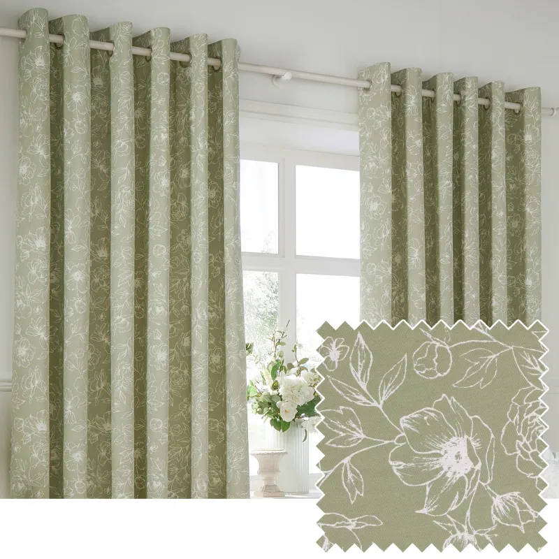 Bella Floral Room Darkening Eyelet Sage