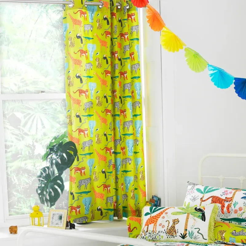 Jungletastic Kids Eyelet Curtains Green