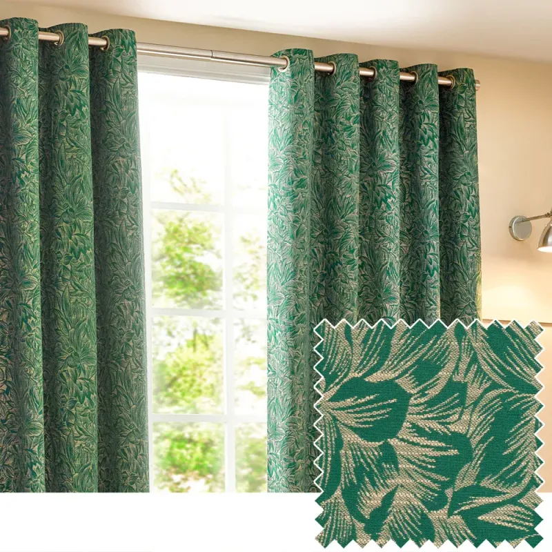 Grantley Jacquard Eyelet Curtains Emerald