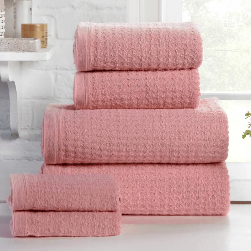 100% Cotton Waffle Design 6 Piece Towel Bale - Dusky Pink