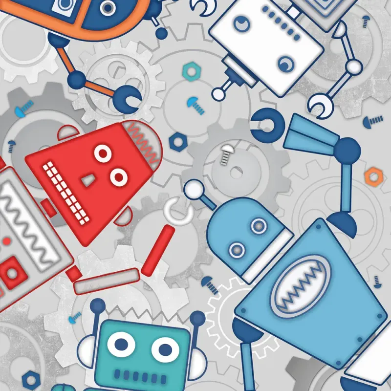 Robot Kids Wall Art Blue Large