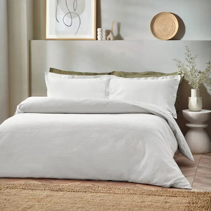 Waffle Textured 100% Cotton Duvet Cover Set White