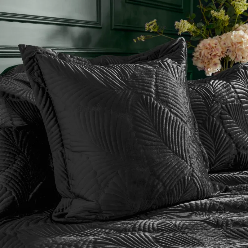 Palmeria Quilted Velvet Cushion Black