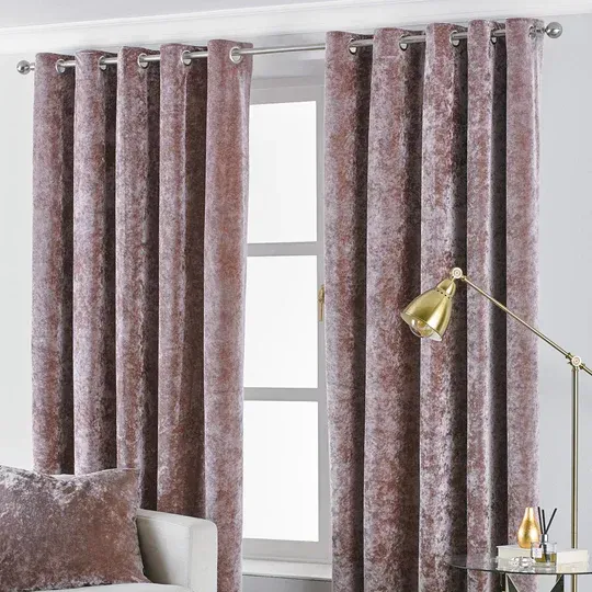 Verona Crushed Velvet Eyelet Curtains Blush