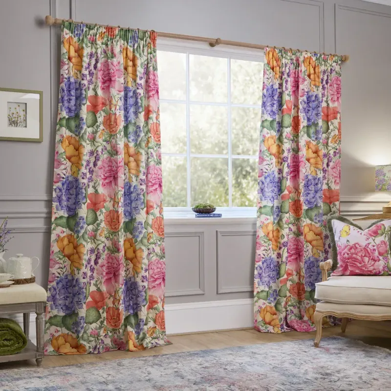 Idalia Printed Pencil Pleat Curtains Fuchsia