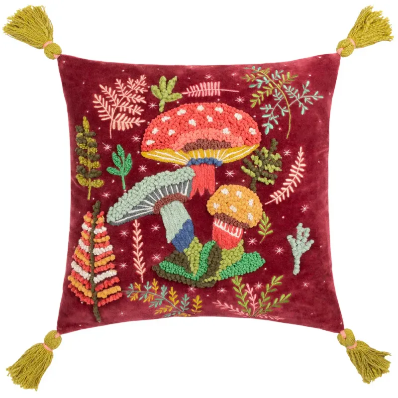 Magic Mushrooms Cushion Ruby Red
