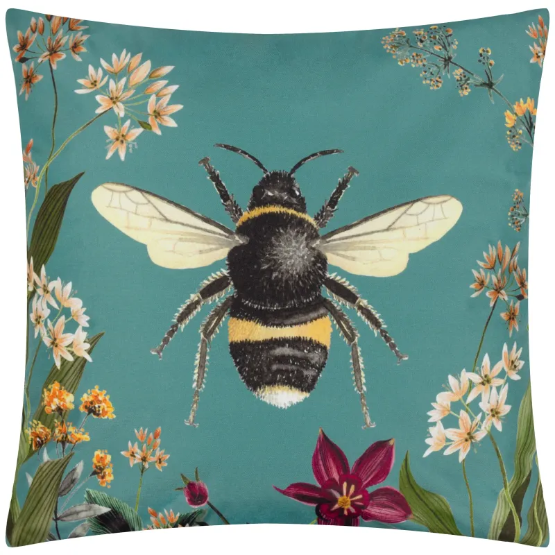 Midnight Garden Bee Outdoor Reversible Cushion Teal