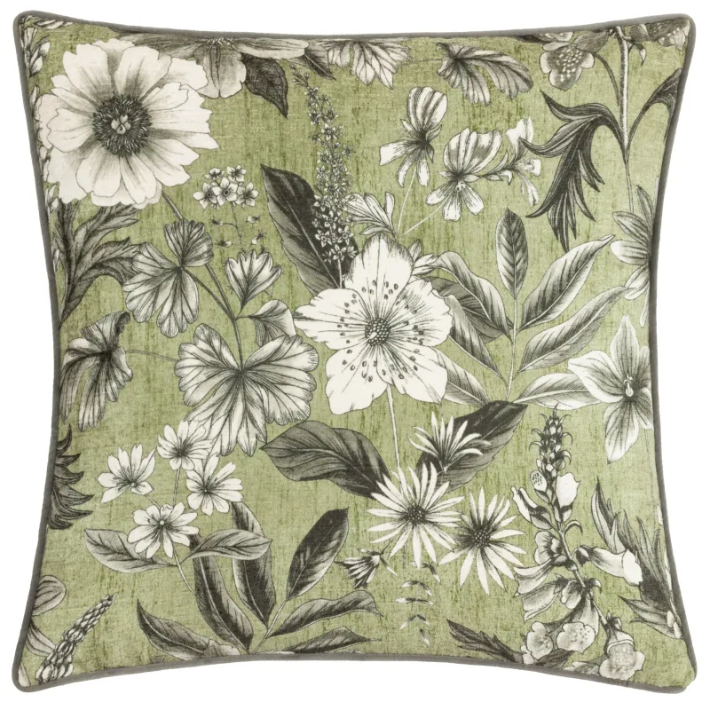 Harlington Botany Floral Piped Cushion Moss