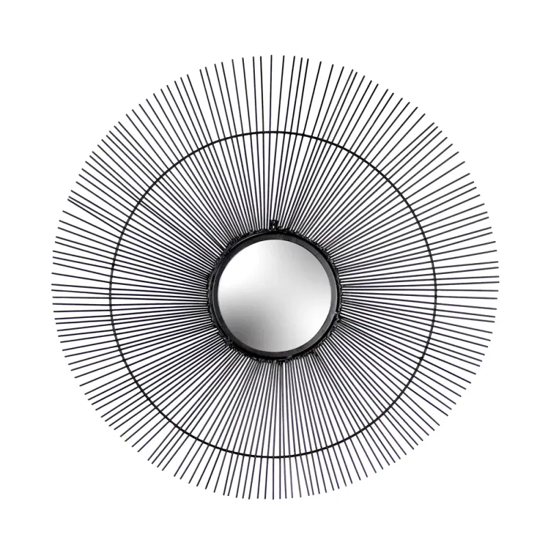 Wire Round Circular Wall Mirror Black Large