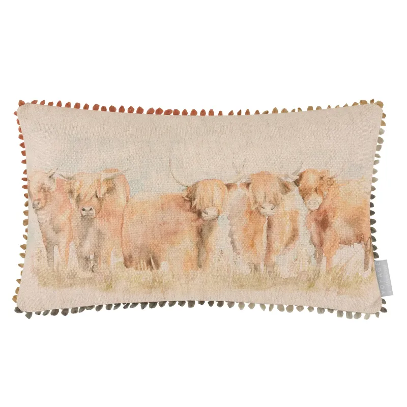 Highland Cattle Printed Cushion Natural