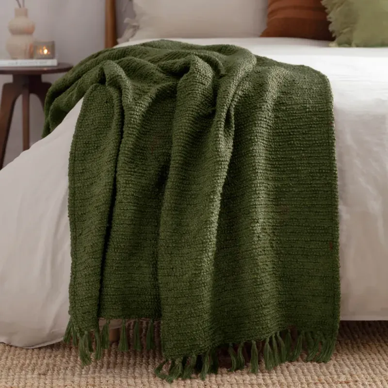 Candar Textured Boucle Throw Khaki