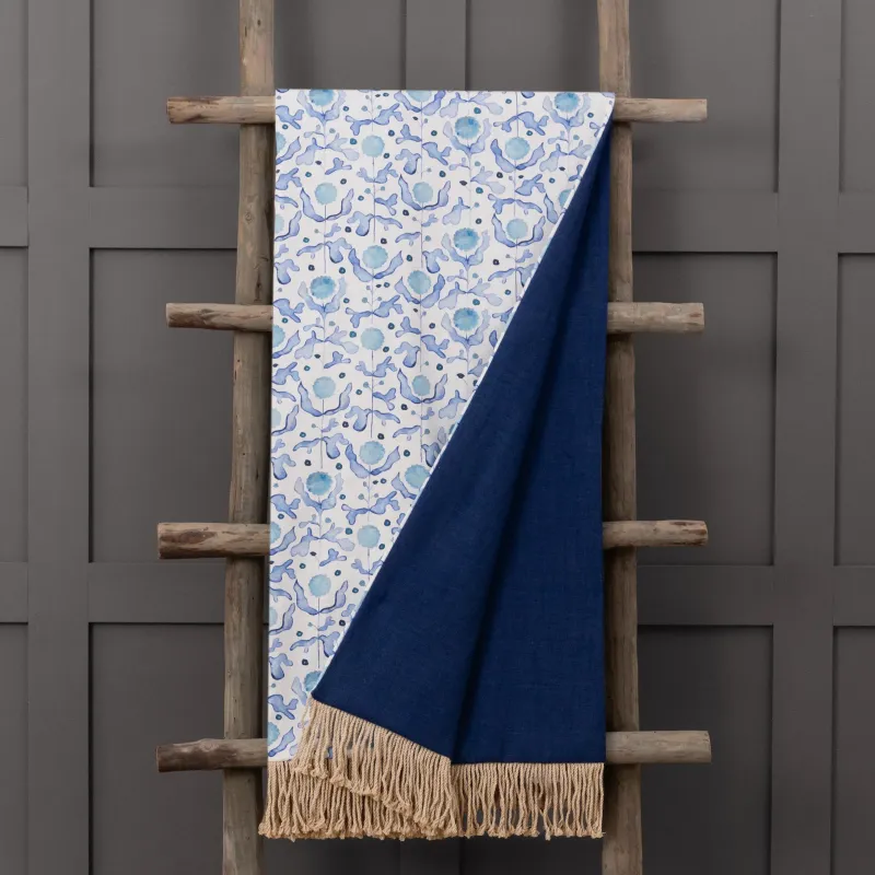 Mariani Printed Fringe Throw Cobalt