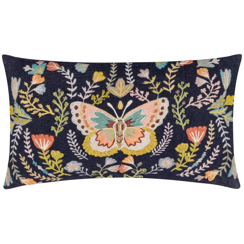 Mirrored Butterfly Embroidered Cushion Midnight