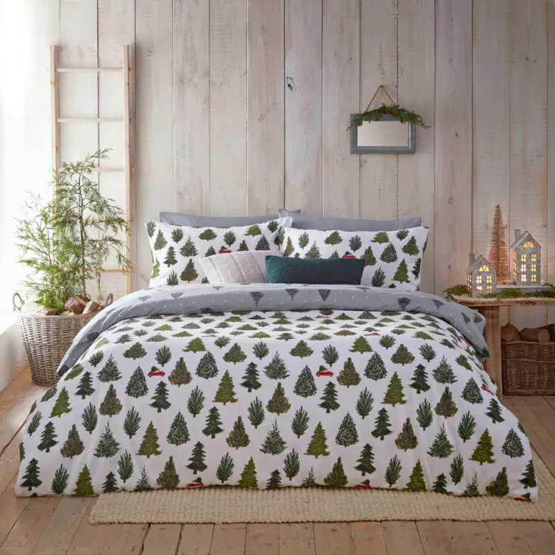 Evergreen Brushed Cotton Duvet Cover Set Green
