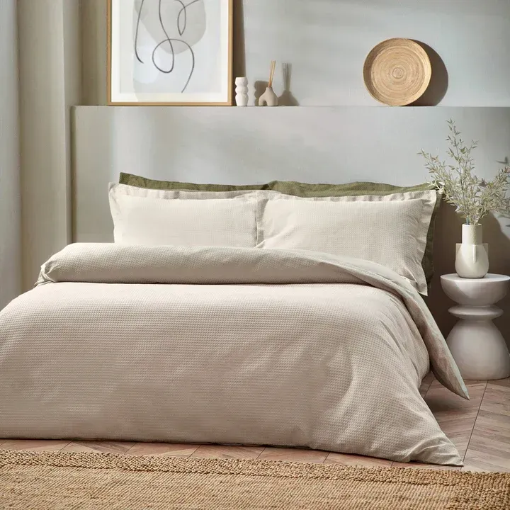 Waffle Textured 100% Cotton Duvet Cover Set Linen