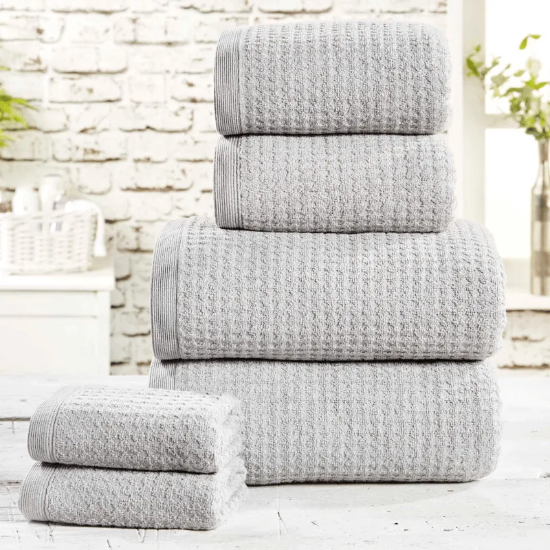 100% Cotton Waffle Design 6 Piece Towel Bale - Storm Silver