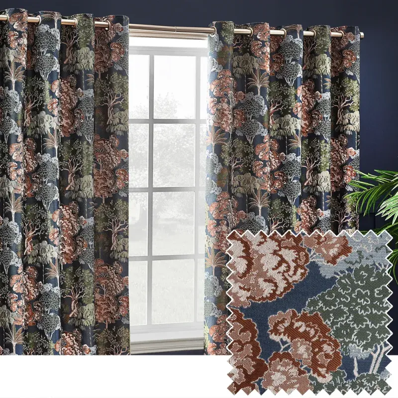 Woodlands Room Darkening Eyelet Curtains Blue