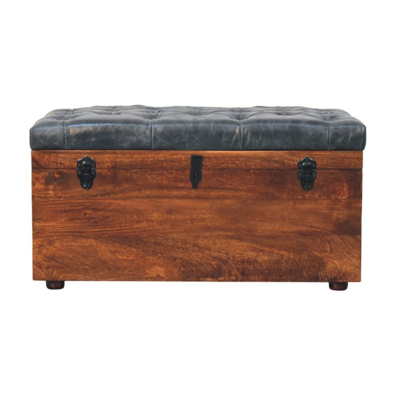 Black Buffalo Hide leather Storage Trunk