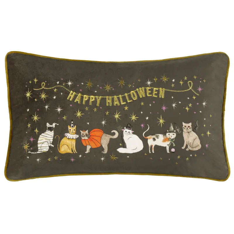 Halloween Pawty Cushion Multicolour Feather Filled