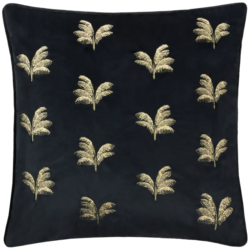 Guilded Palms Embroidered Cushion Black