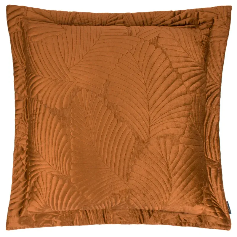 Palmeria Quilted Velvet Cushion Rust