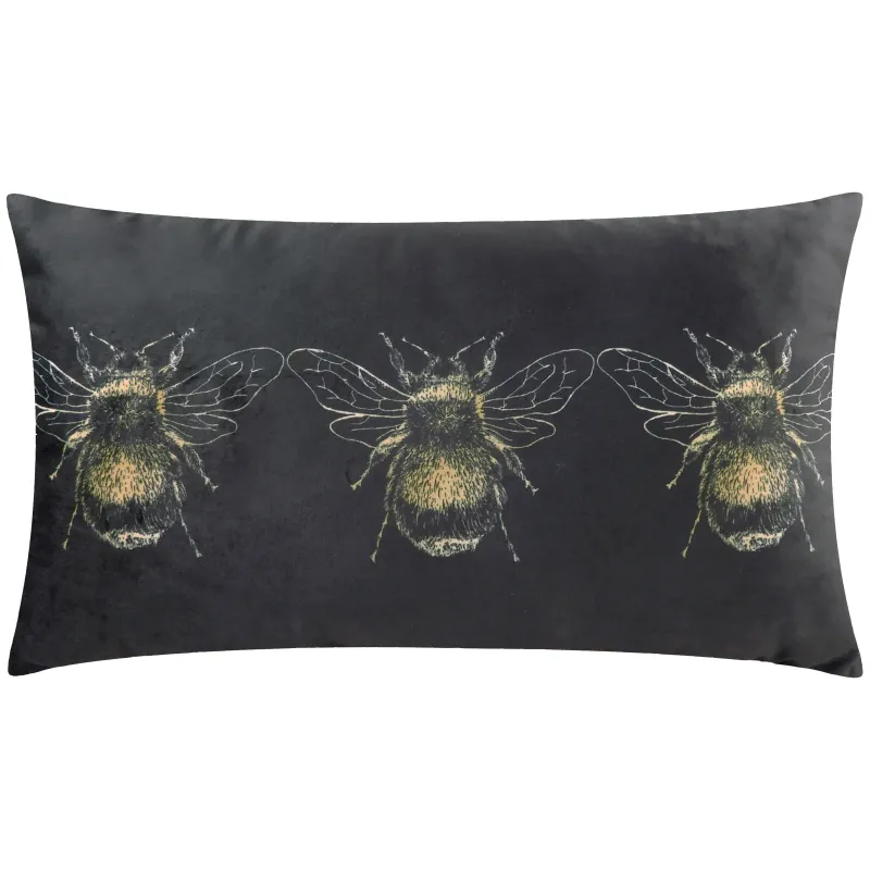 Gold Bee Rectangular Velvet Cushion Black