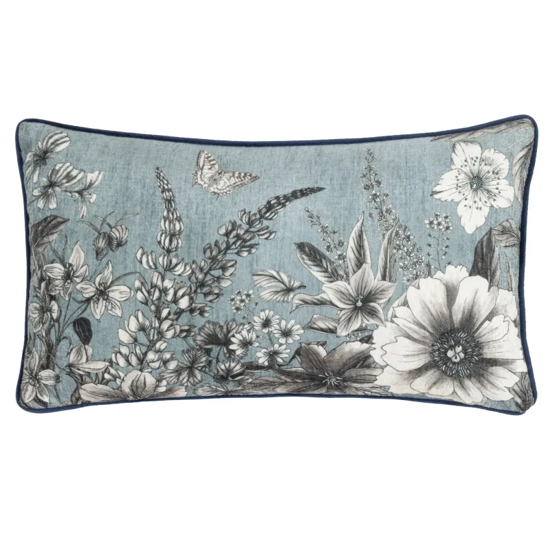 Harlington Gardenia Floral Piped Cushion Petrol