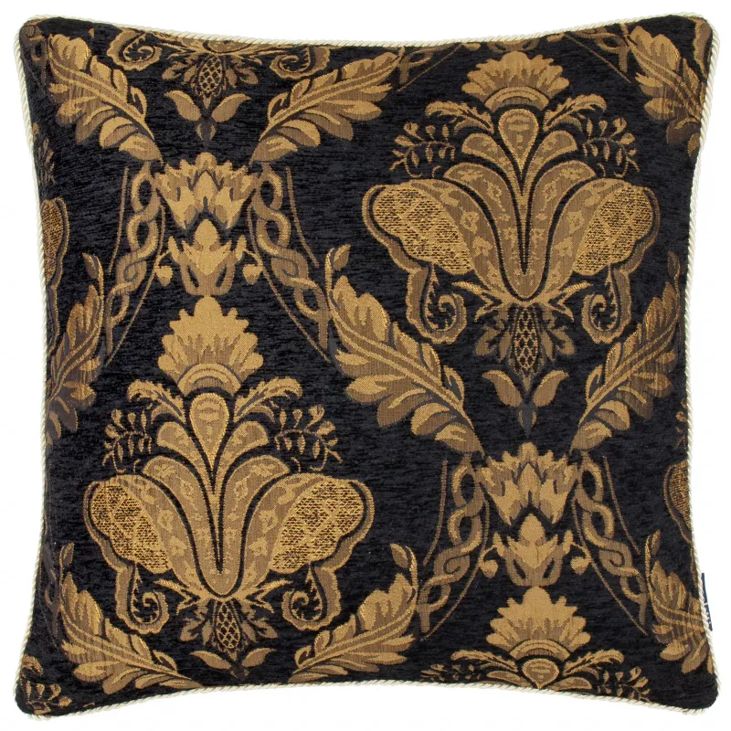 Shiraz Traditional Jacquard Chenille Cushion Black 58 x 58