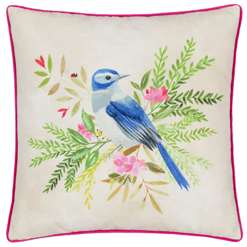 Daisy Hill Bluebird Printed Cushion Multi/Pink
