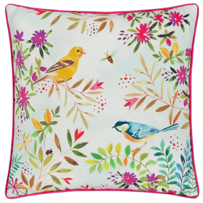 Daisy Hill Willow Birds Printed Cushion Multi/Pink