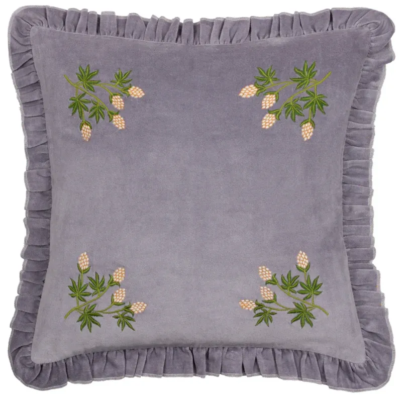 Hettie Embroidered Velvet Cushion Lilac