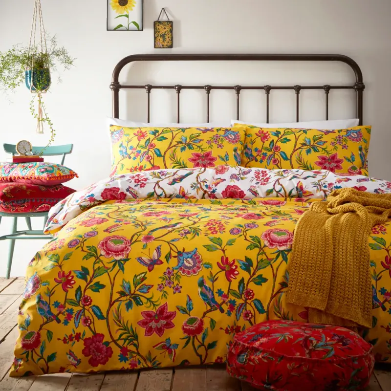 Pomelo Tropical Floral Duvet Cover Set Yellow
