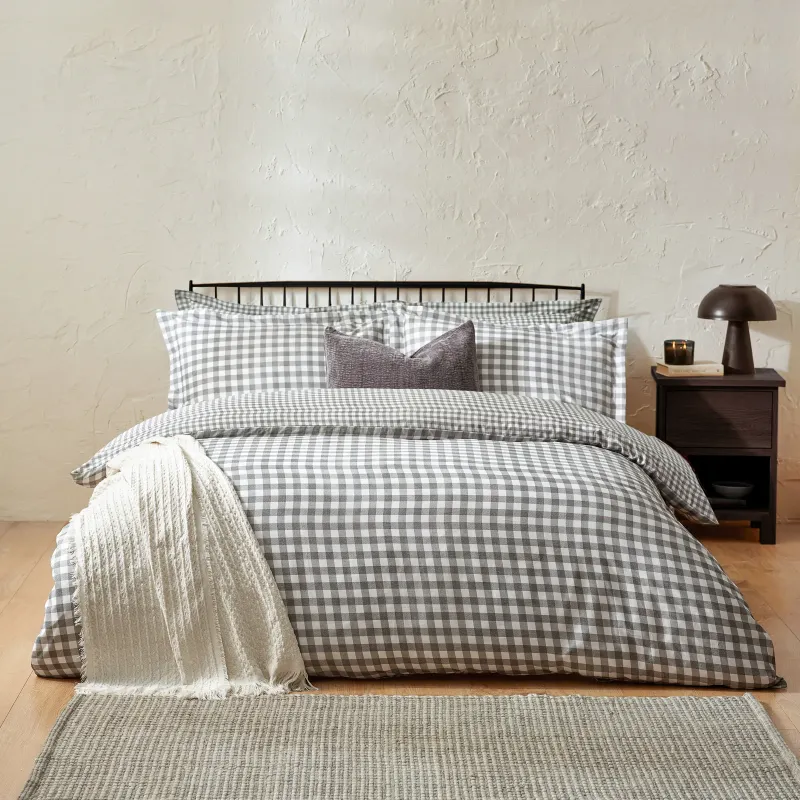 Barton Gingham Check Reversible Duvet Cover Set Grey