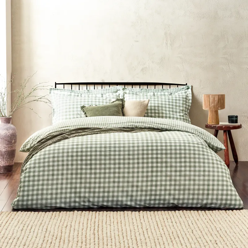 Barton Gingham Check Reversible Duvet Cover Set Forest
