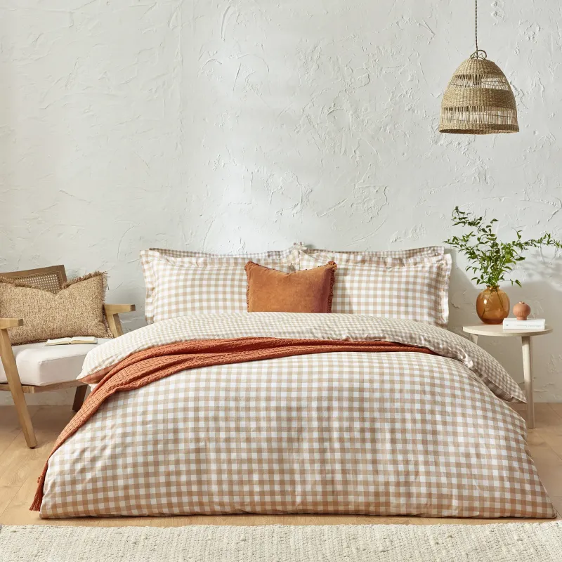 Barton Gingham Check Reversible Duvet Cover Set Biscuit