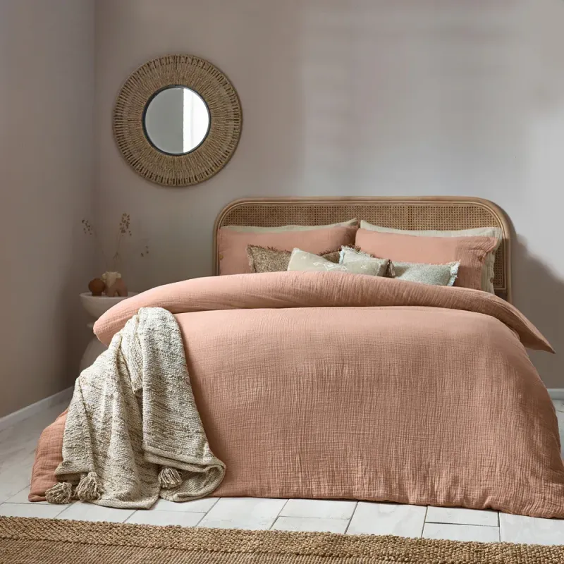 Lark Cotton Muslin Duvet Cover Set Pink Clay