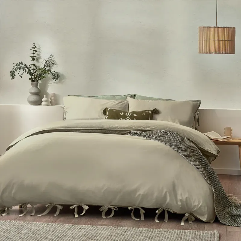 Mallow Bow Tie Duvet Cover Set Linen