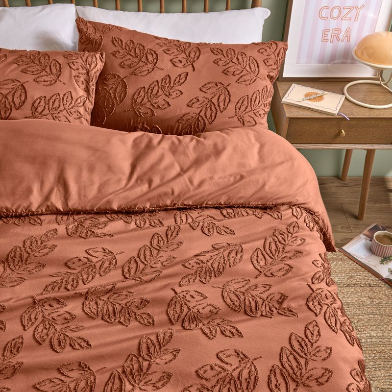 Seville Leaf Tufted Soft Touch Duvet Cover Set Rust