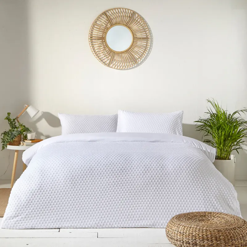 Polka Tuft 100% Cotton Duvet Cover Set White