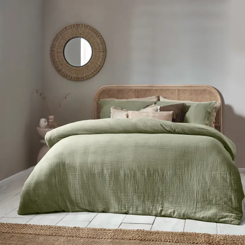 Lark Cotton Muslin Duvet Cover Set Eucalyptus