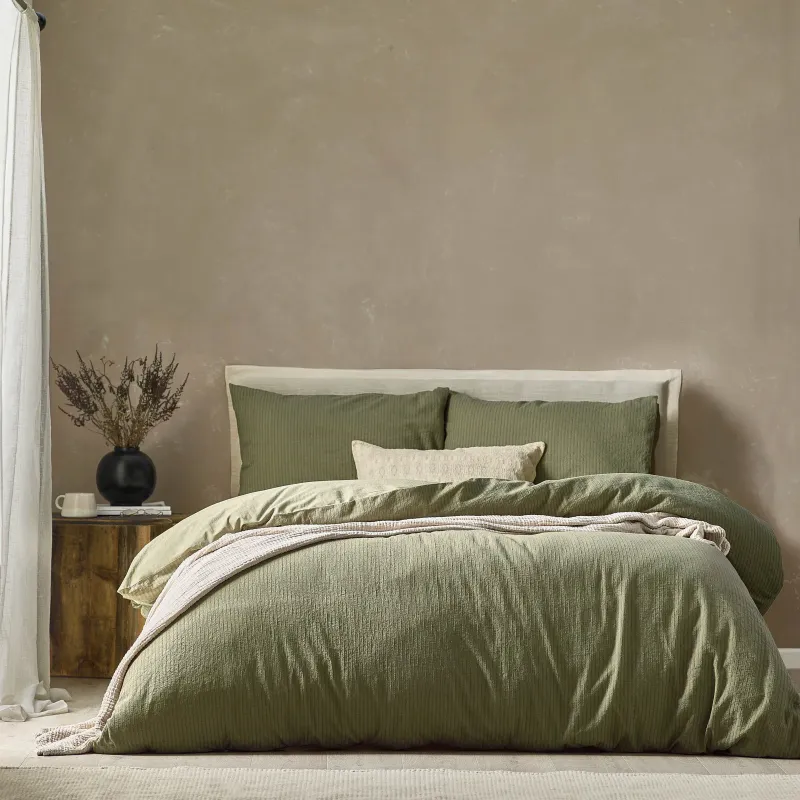 Malton Stripe 100% Cotton Duvet Cover Set Forest green