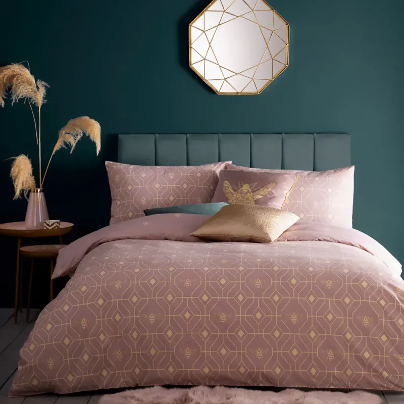 Bee Deco Geometric Reversible Duvet Cover Set Blush