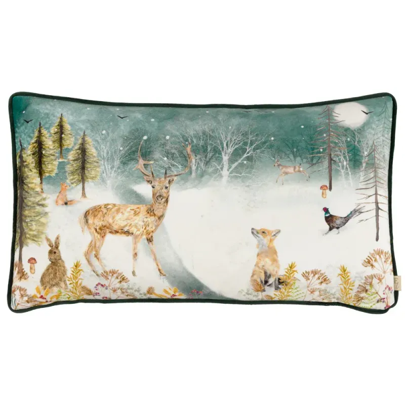 Stag Winter Scene Cushion Teal
