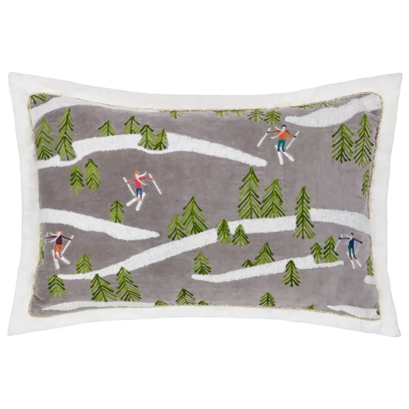 Winter Alpine Embroidered Cushion Taupe