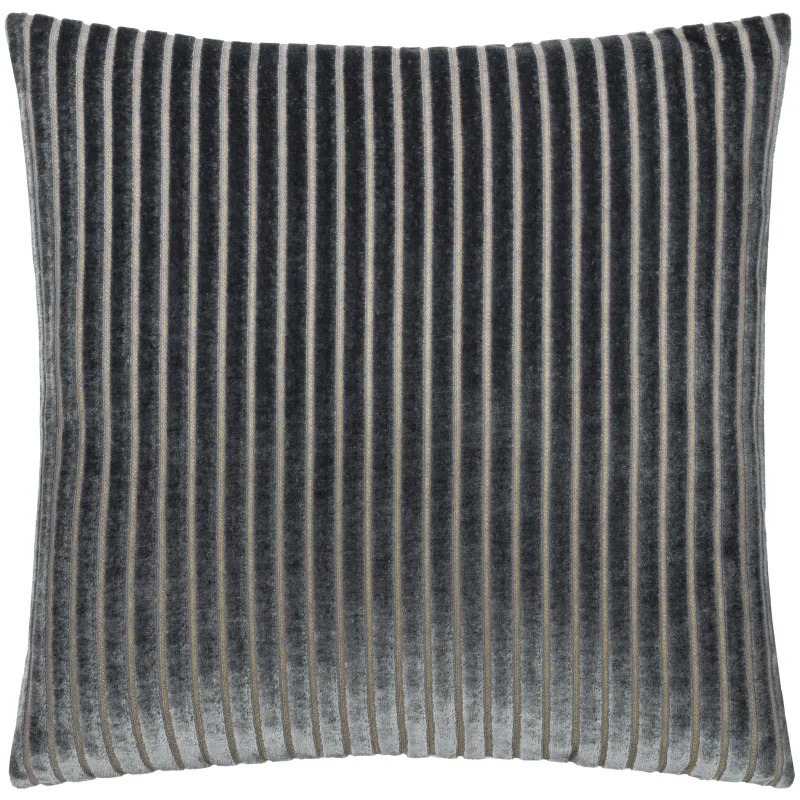 Savoy Stripe Velvet Cushion Charcoal