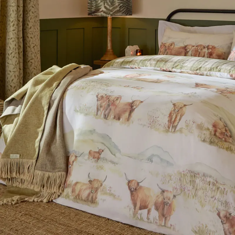 Highland Cattle 100% Cotton Reversible Duvet Cover Set Multicolour