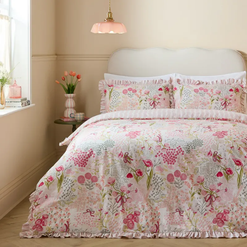 Gardenia Reversible Ruffle Duvet Cover Set Pink Pebble