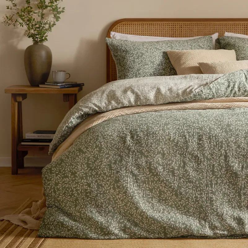 Perrie Leaf Muslin 100% Cotton Duvet Cover Set Forest