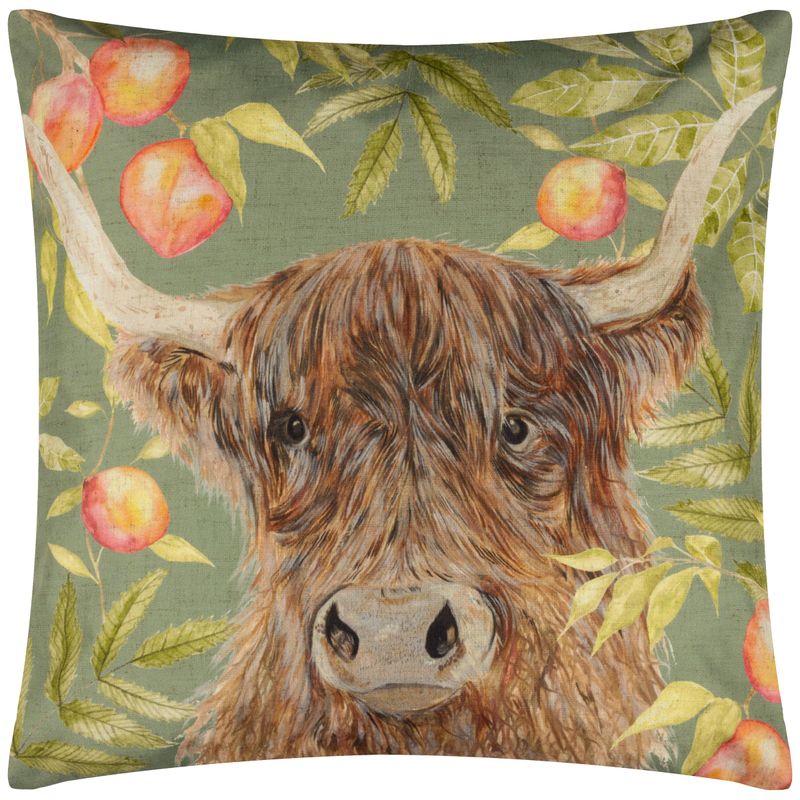 Grove Highland Cow Outdoor Cushion Olive