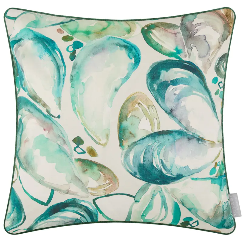Mussel Shells Printed Piped Cushion Marine